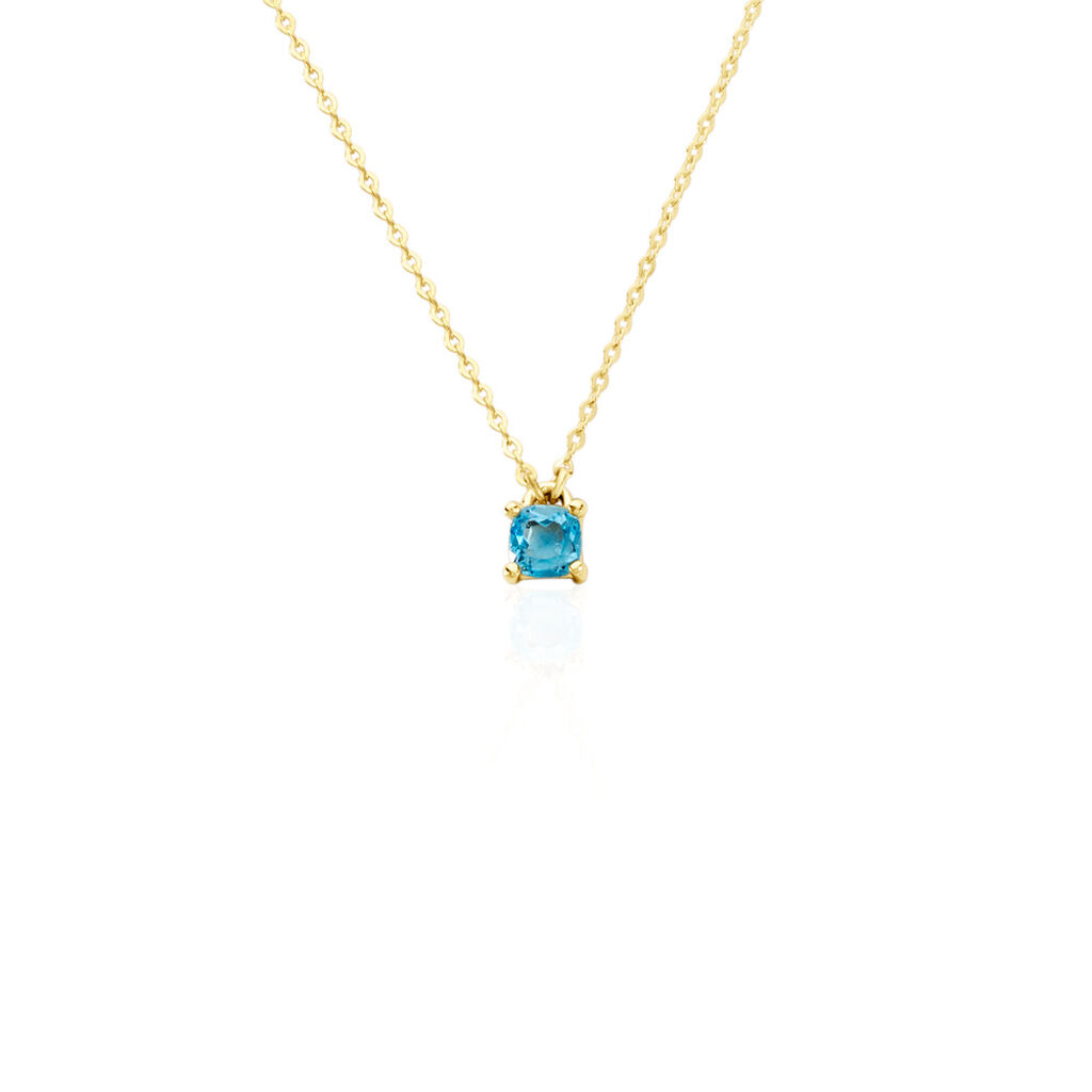 🦚 Oxicean Damen Collier Gold 375 (9 Karat) Zirkonia Blau Viereck, Collier mit Stein