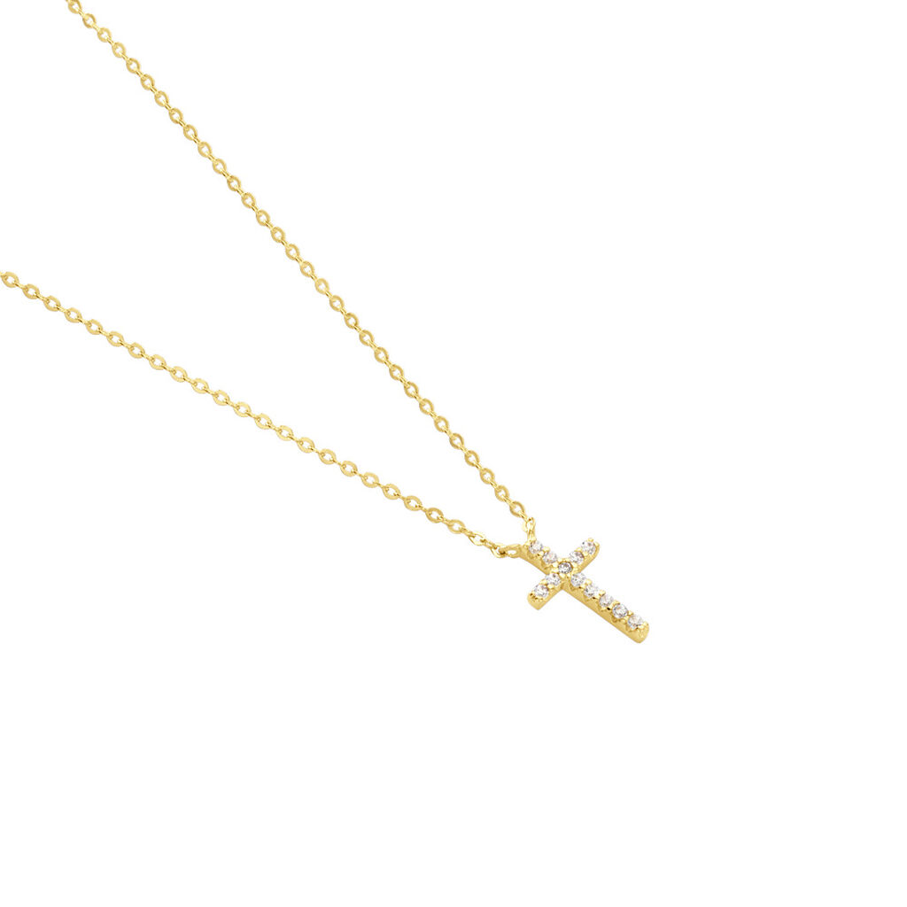 🦚 Ponia Damen Collier Gold 375 (9 Karat) Zirkonia Weiß Kreuz, Collier mit Stein