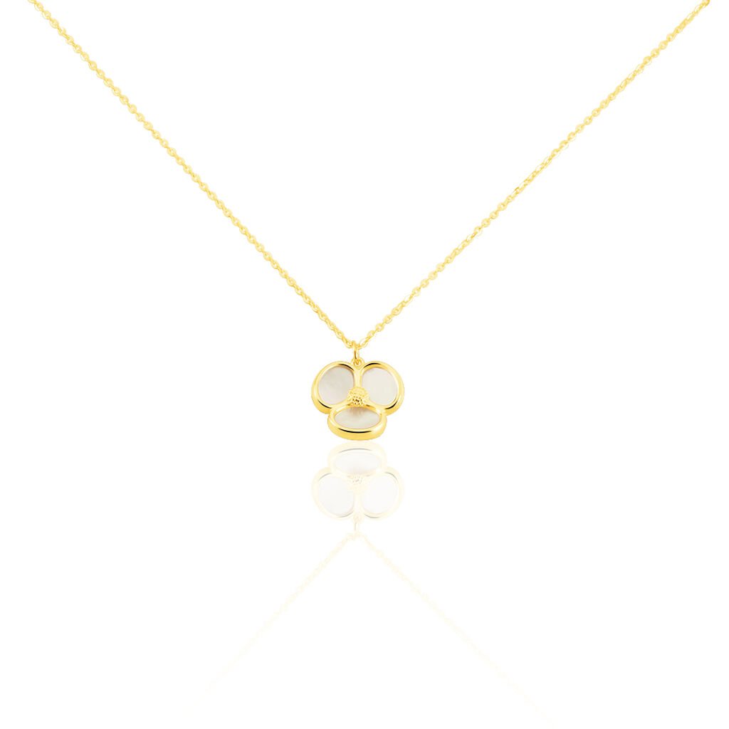 🦚 BLUME Damen Collier Gold 375 (9 Karat) Perlmutt Perlmutt 0,17 ct Blume, Collier mit Stein