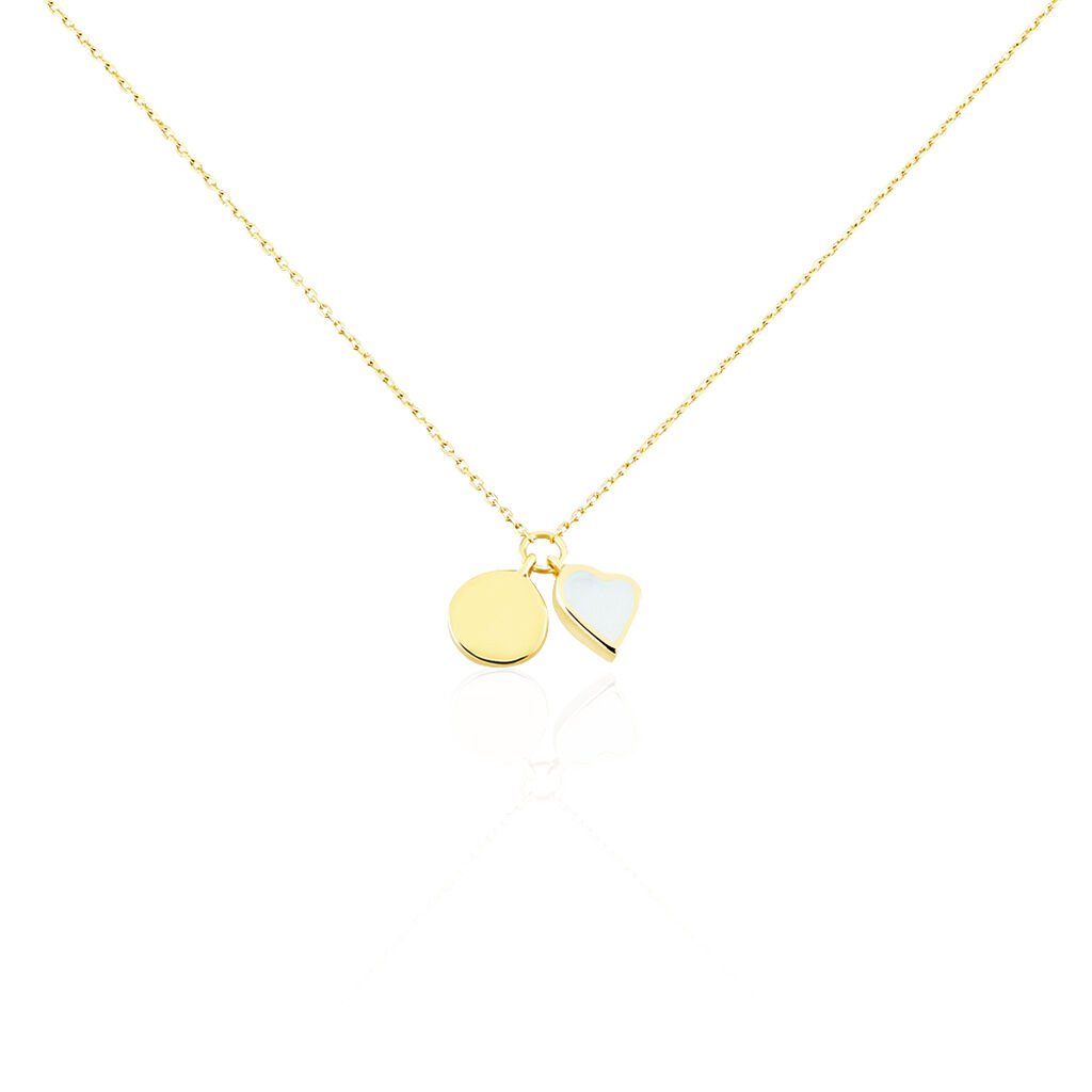 🦚 ALVA Damen Collier Gold 375 (9 Karat) Perlmutt Perlmutt 0,55 ct Herz, Collier mit Stein