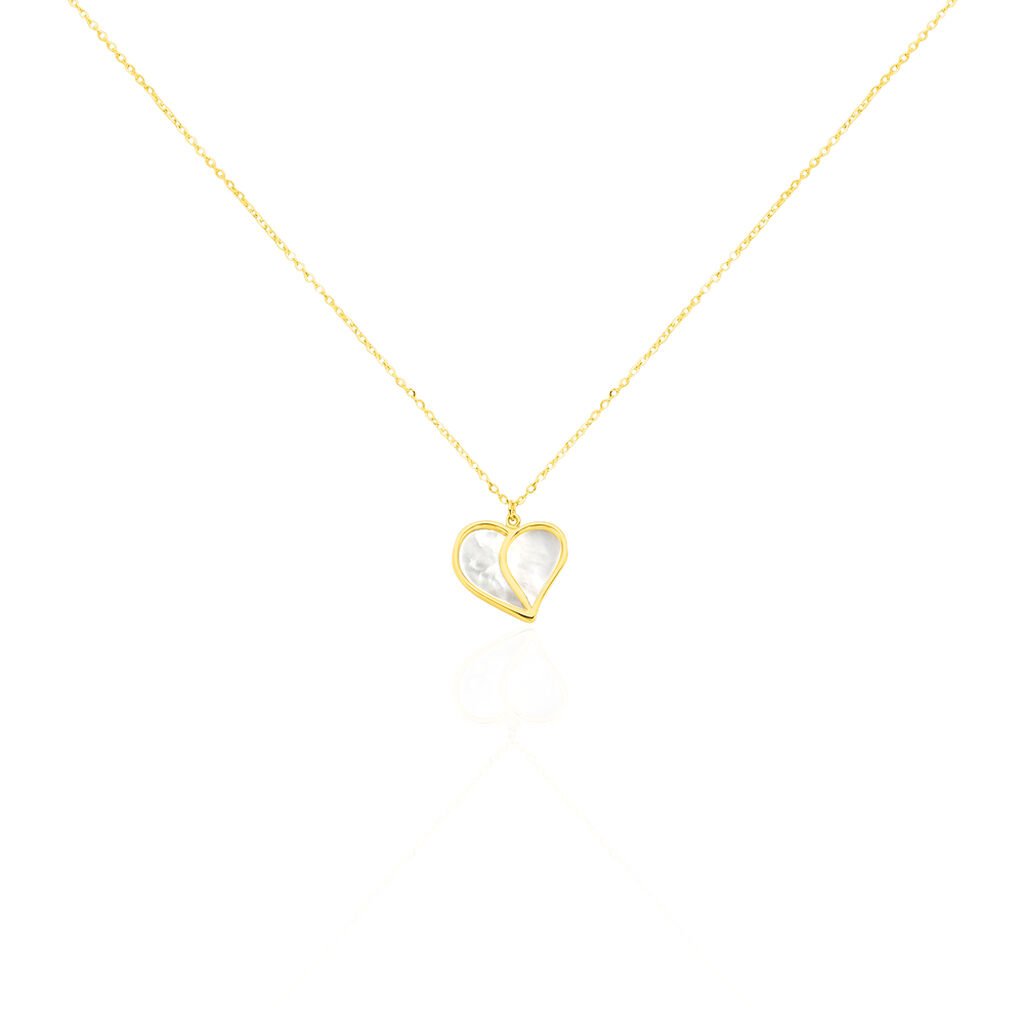 🦚 Damen Collier Gold 375 (9 Karat) Perlmutt Perlmutt Herz, Collier mit Stein