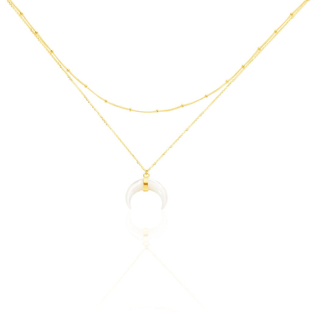 🦚 PIERRE Damen Collier Gold 375 (9 Karat) Perlmutt Perlmutt 0,6 ct Mond, Collier mit Stein