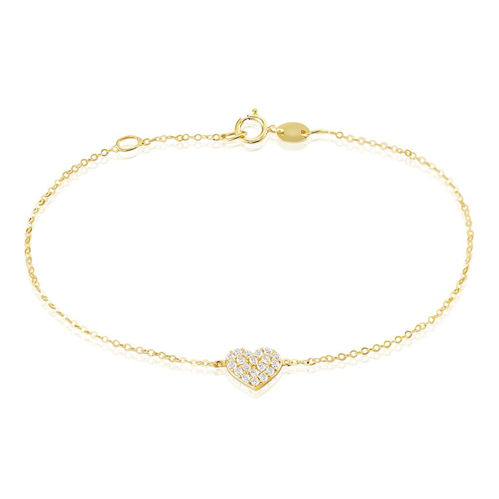 🦚 DARLEEN Damen Armband Gold 375 (9 Karat) Zirkonia Weiß Herz, Armband mit Stein