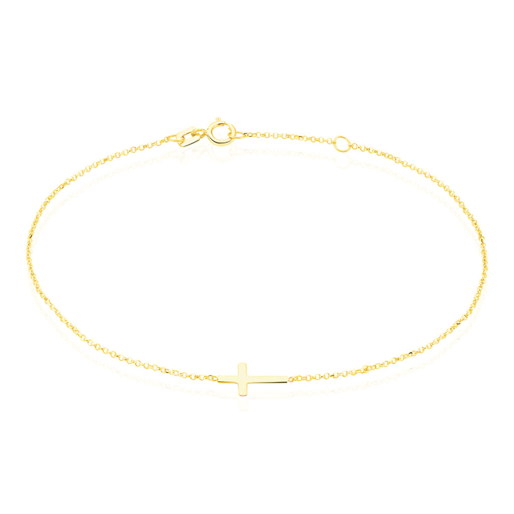 🦚 Damen Armband Gold 375 (9 Karat) Religiöses Kreuz, Armband ohne Stein