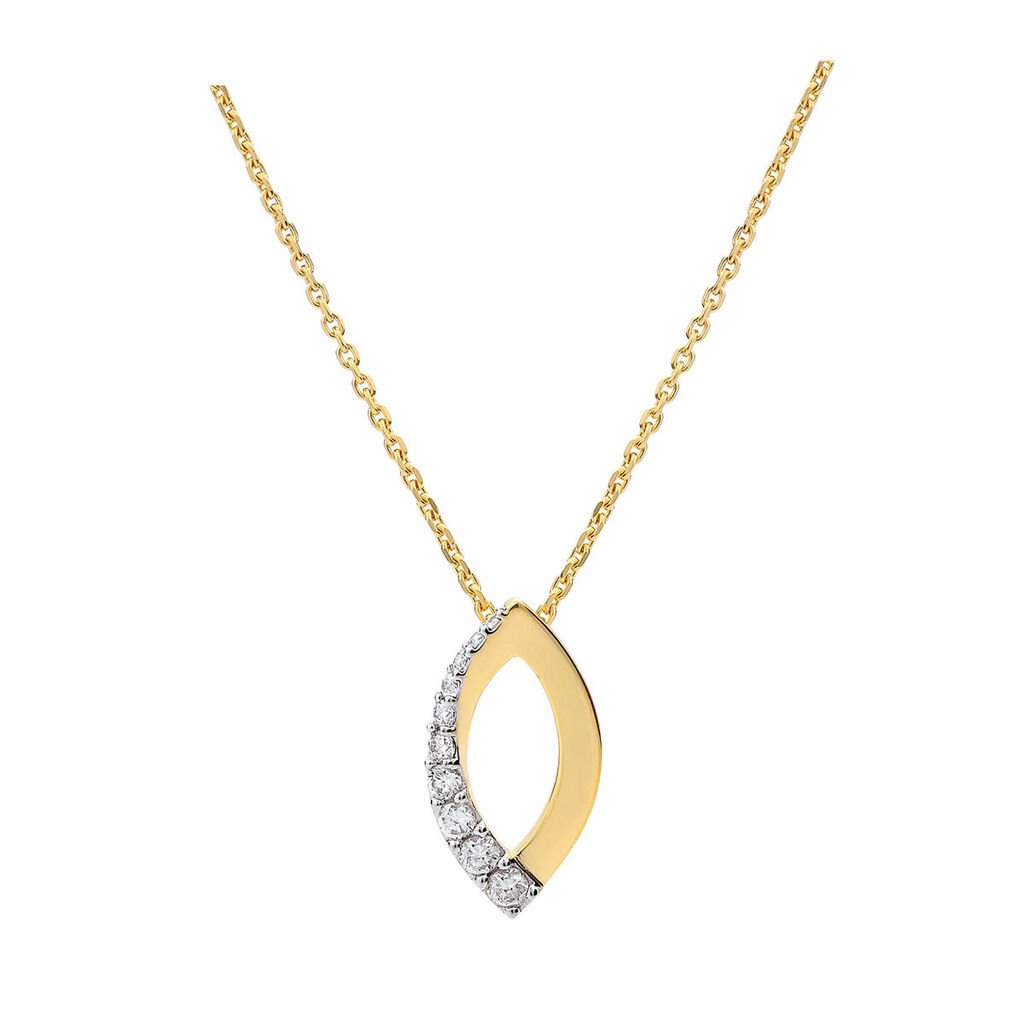 🦚 BIWANA Damen Collier Vergoldet Zirkonia Weiß Mandel, Collier mit Stein