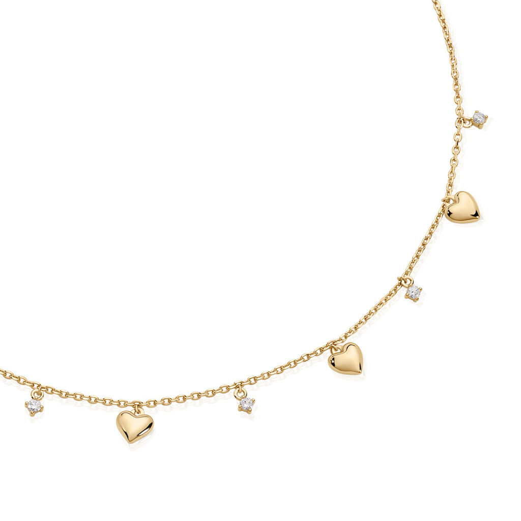 🦚 JAZMINE Damen Collier Vergoldet 750 Zirkonia Weiß Herz, Collier mit Stein