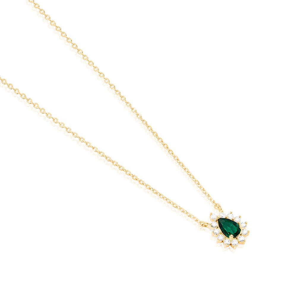 🦚 GENEVIEVE Damen Collier Vergoldet Zirkonia Grün Tropfen, Collier mit Stein