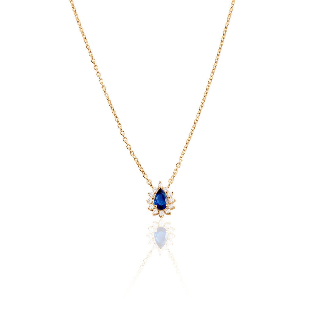 🦚 GENEVIEVE Damen Collier Vergoldet Zirkonia Blau Tropfen, Collier mit Stein