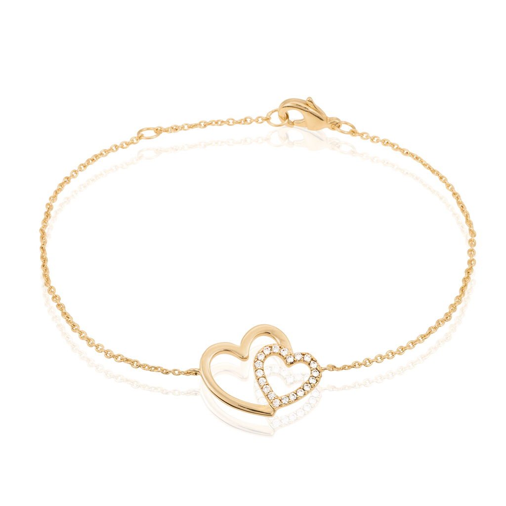 🦚 ALEXANDRA 50 Damen Armband Vergoldet Zirkonia Weiß Doppelherz, Armband mit Stein