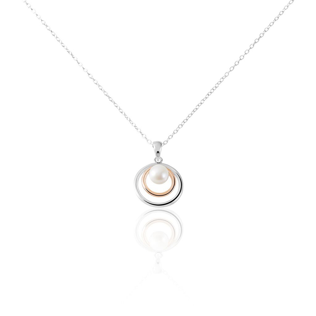 🦚 HELLIA Damen Collier Silber Bicolor 925 Zuchtperle Perlmutt Doppelkreis, Collier mit Stein