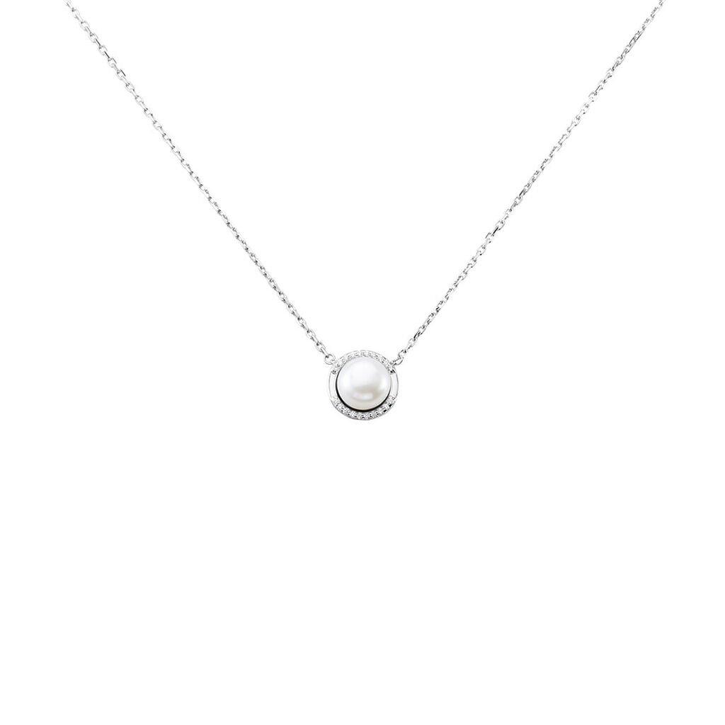 🦚 XENIA Damen Collier Silber 925 Zuchtperle Weiß 3 ct, Collier mit Stein