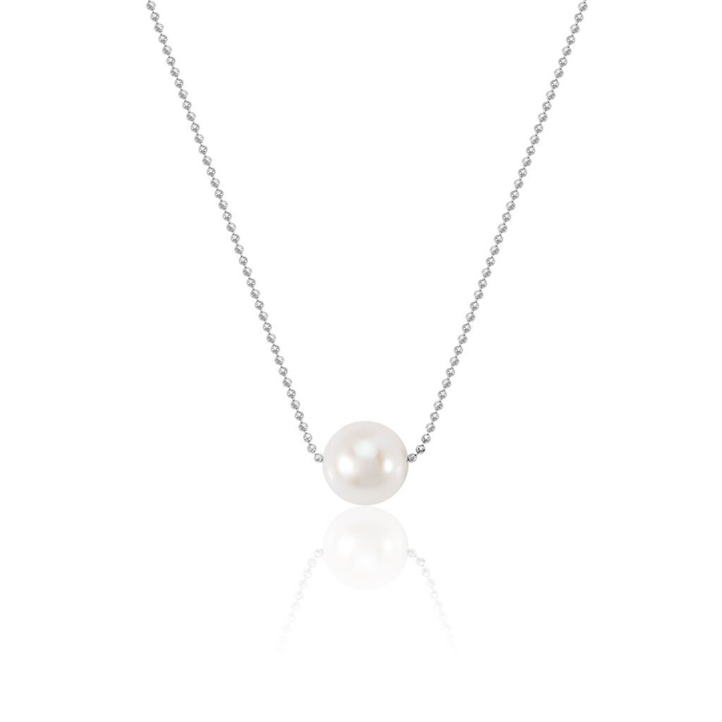 🦚 Sarah Damen Collier Silber 925 Zuchtperle Weiß, Collier mit Stein