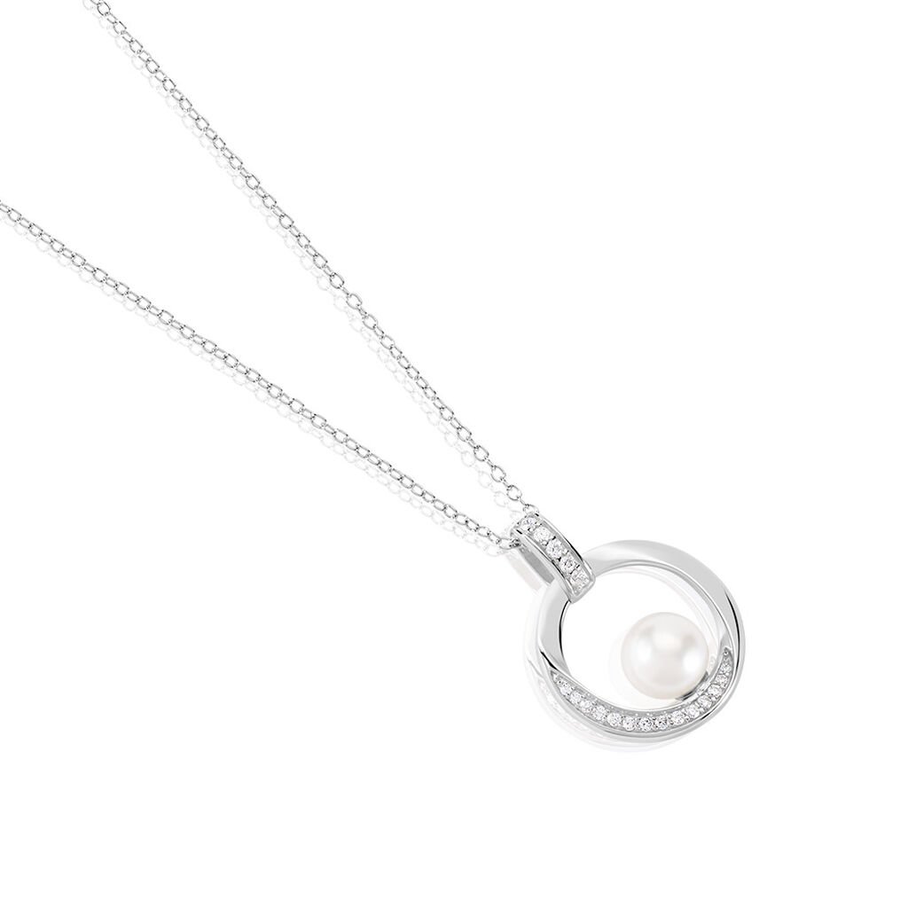 🦚 Eternita Damen Collier Silber 925 Zuchtperle Weiß 3,34 ct Kreis, Collier mit Stein