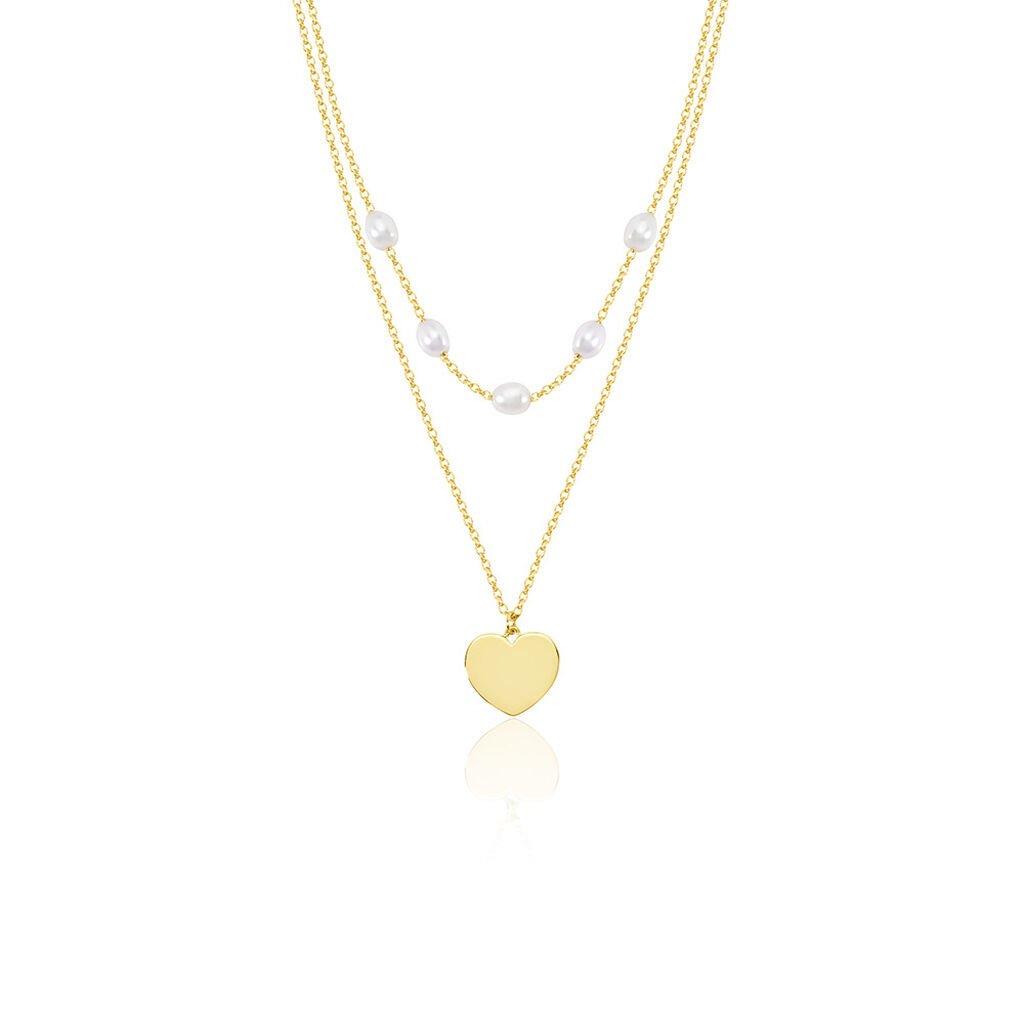 🦚 Love Damen Collier Silber vergoldet 925 Zuchtperle Weiß 3,75 ct Herz B 1,2 mm, Collier mit Stein