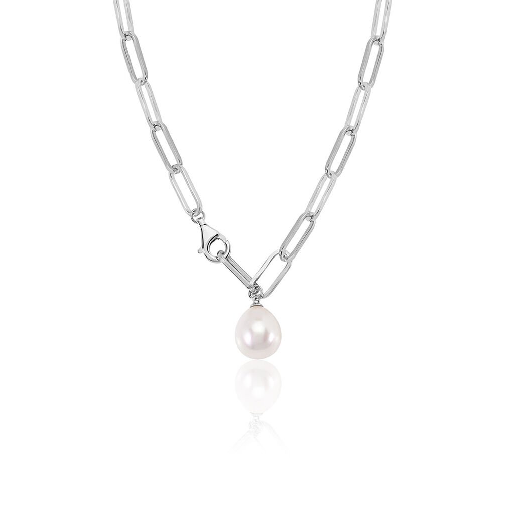 🦚 Tayla Damen Collier Silber 925 Zuchtperle Weiß 1,2 ct B 5,2 mm, Collier mit Stein