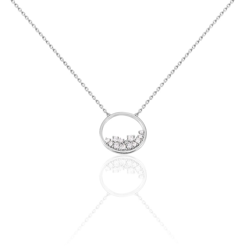 🦚 BECCA 02 Damen Collier Silber 925 Zirkonia Weiß Kreis, Collier mit Stein