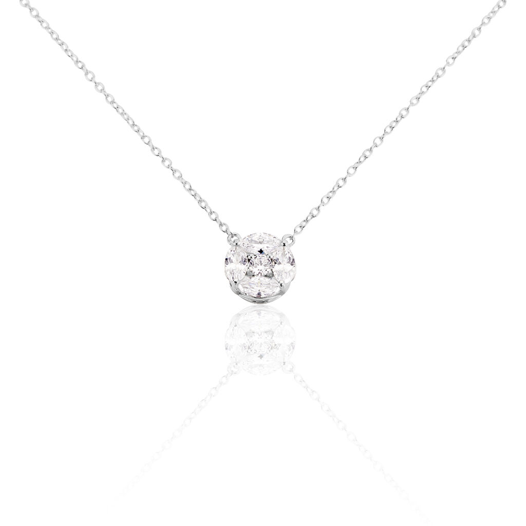 🦚 WOW Damen Collier Silber 925 Zirkonia Weiß 1,700 ct, Collier mit Stein