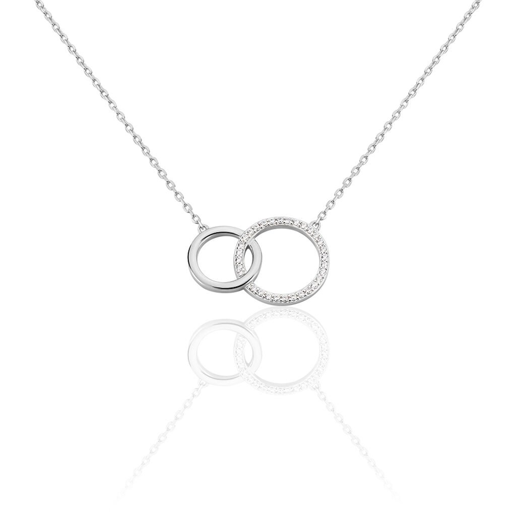 🦚 VALERIA Damen Collier Silber 925 Zirkonia Weiß Doppelkreis, Collier mit Stein