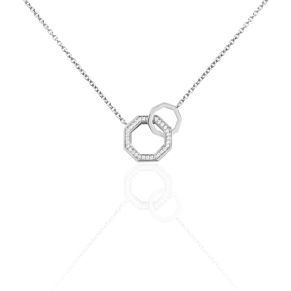🦚 TREVI Damen Collier Silber 925 Zirkonia Weiß Kreis, Collier mit Stein
