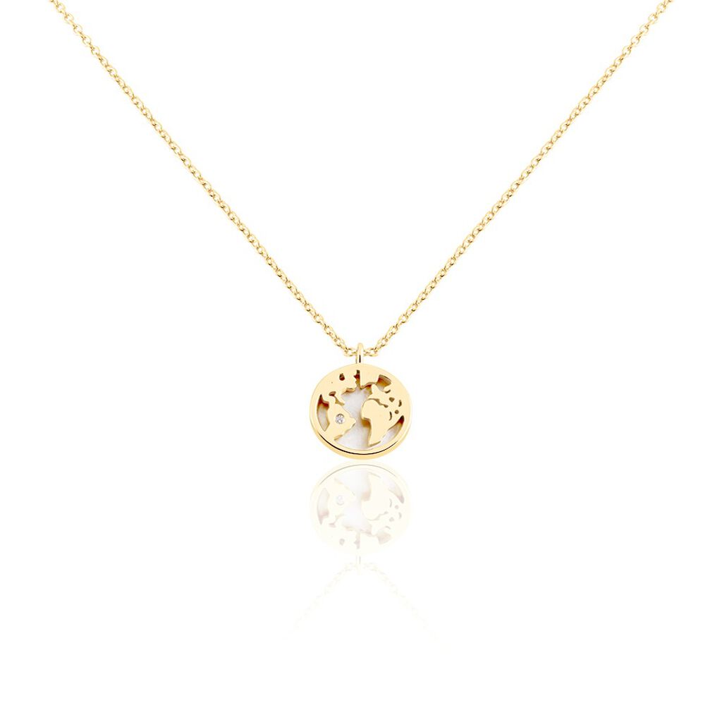 🦚 Damen Collier Silber vergoldet 925 Zirkonia Weiß Kreis, Collier mit Stein