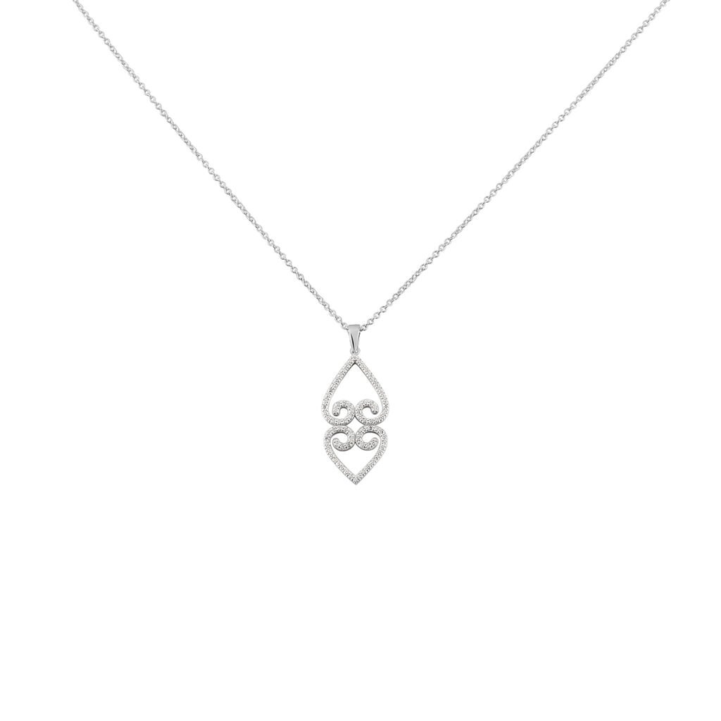 🦚 HEARTS Damen Collier Silber 925 Zirkonia Weiß, Collier mit Stein