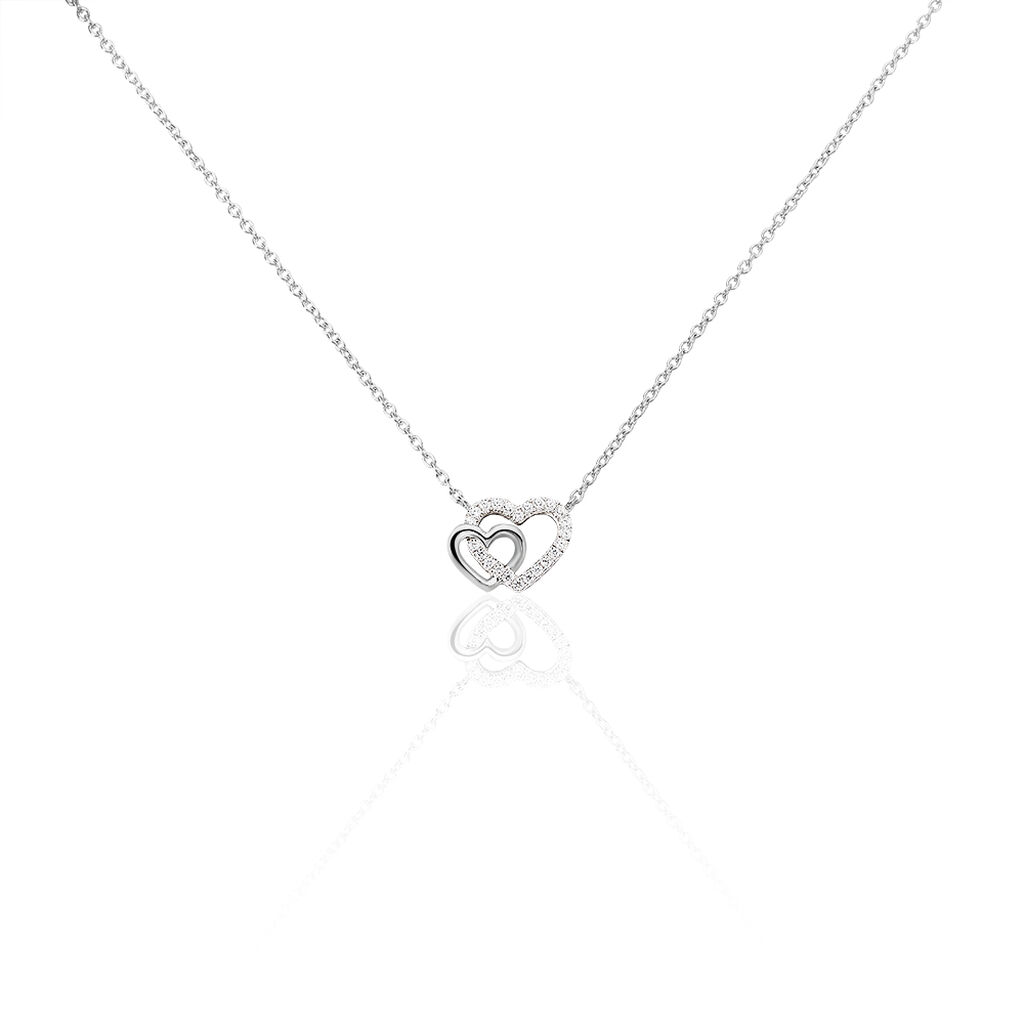 🦚 MARINA 50 Damen Collier Silber 925 Zirkonia Weiß 0,05 ct Herz, Collier mit Stein