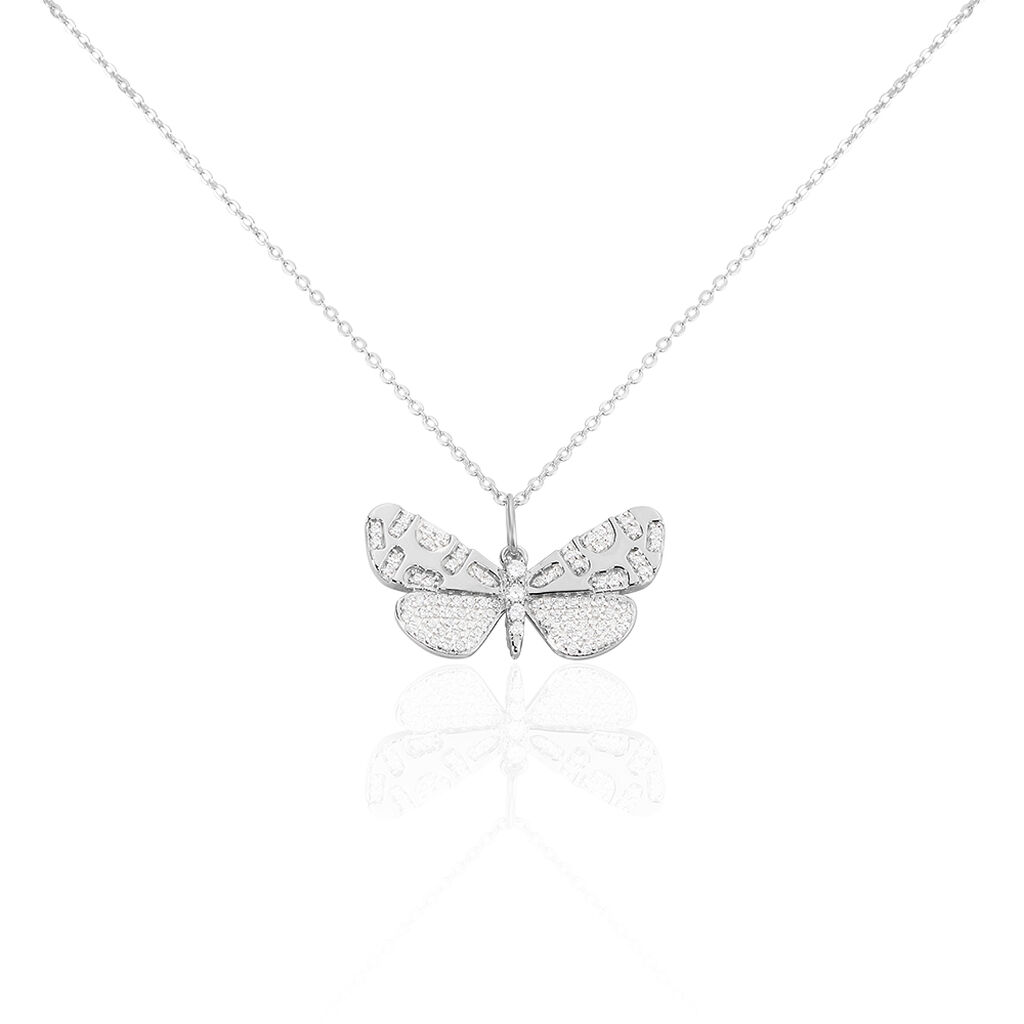 🦚 Damen Collier Silber 925 Zirkonia Weiß 1,02 ct Schmetterling, Collier mit Stein