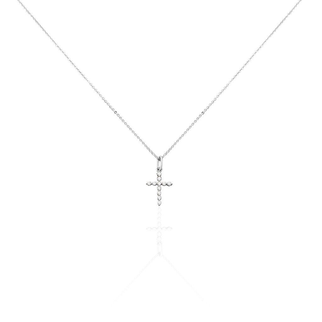 🦚 NORINE 01 Damen Collier Silber 925 Zirkonia Weiß Religiöses Kreuz, Collier mit Stein