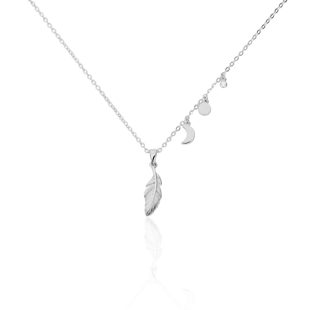 🦚 KOTINA Damen Collier Silber 925 Zirkonia Weiß Feder, Collier mit Stein
