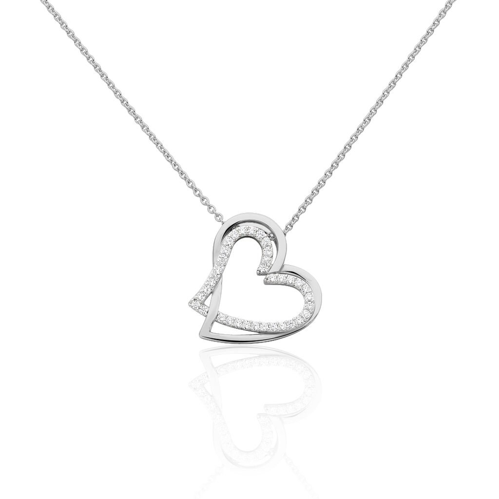 🦚 Damen Collier Silber 925 Zirkonia Weiß Herz, Collier mit Stein