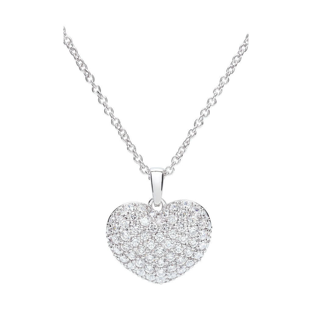 🦚 Damen Collier Silber 925 Zirkonia Weiß Herz, Collier mit Stein