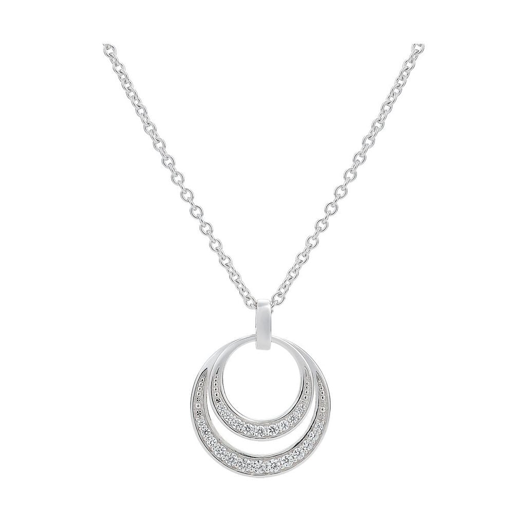 🦚 Damen Collier Silber 925 Zirkonia Weiß Kreis, Collier mit Stein