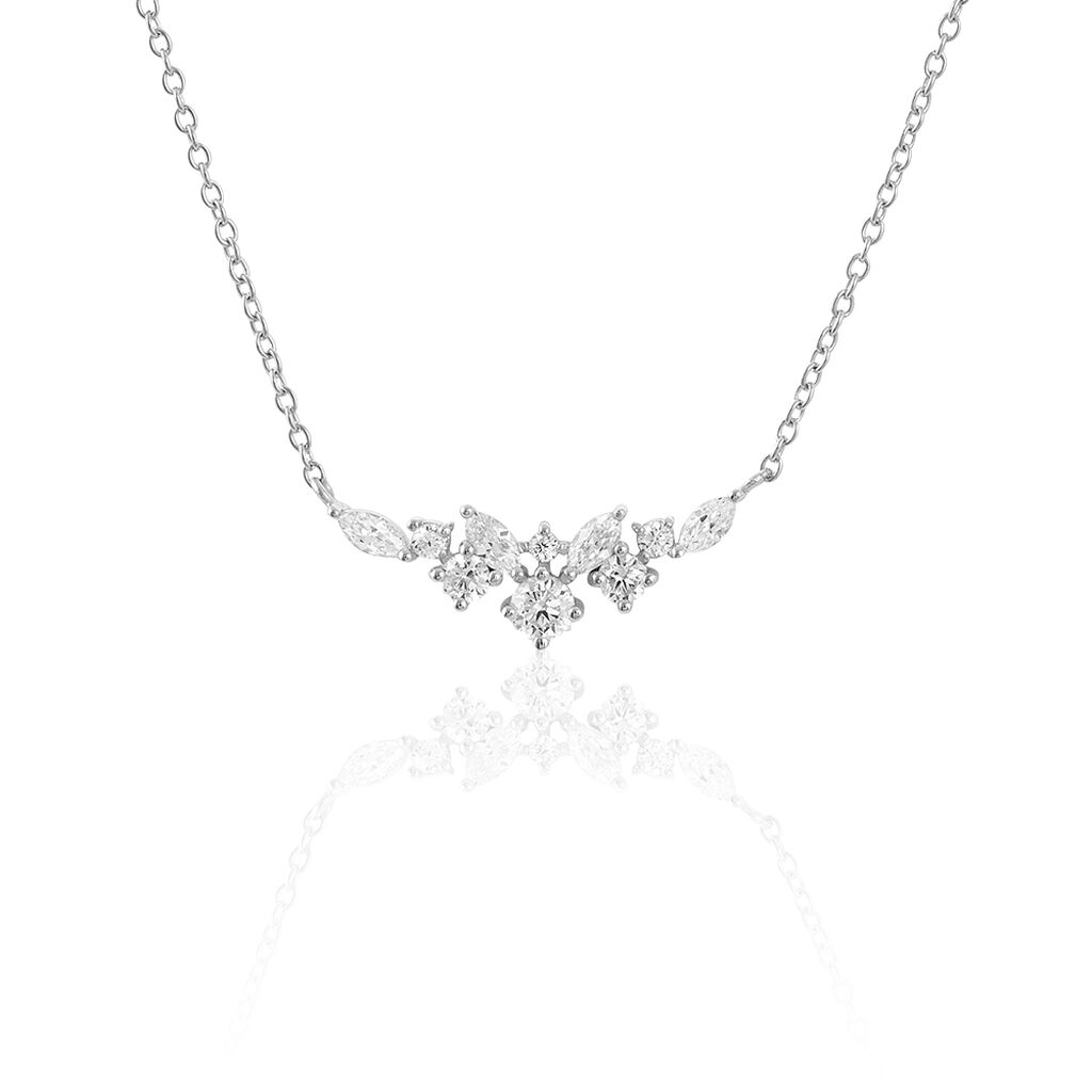 🦚 Damen Collier Silber Silber 925 Zirkonia Weiß, Collier mit Stein