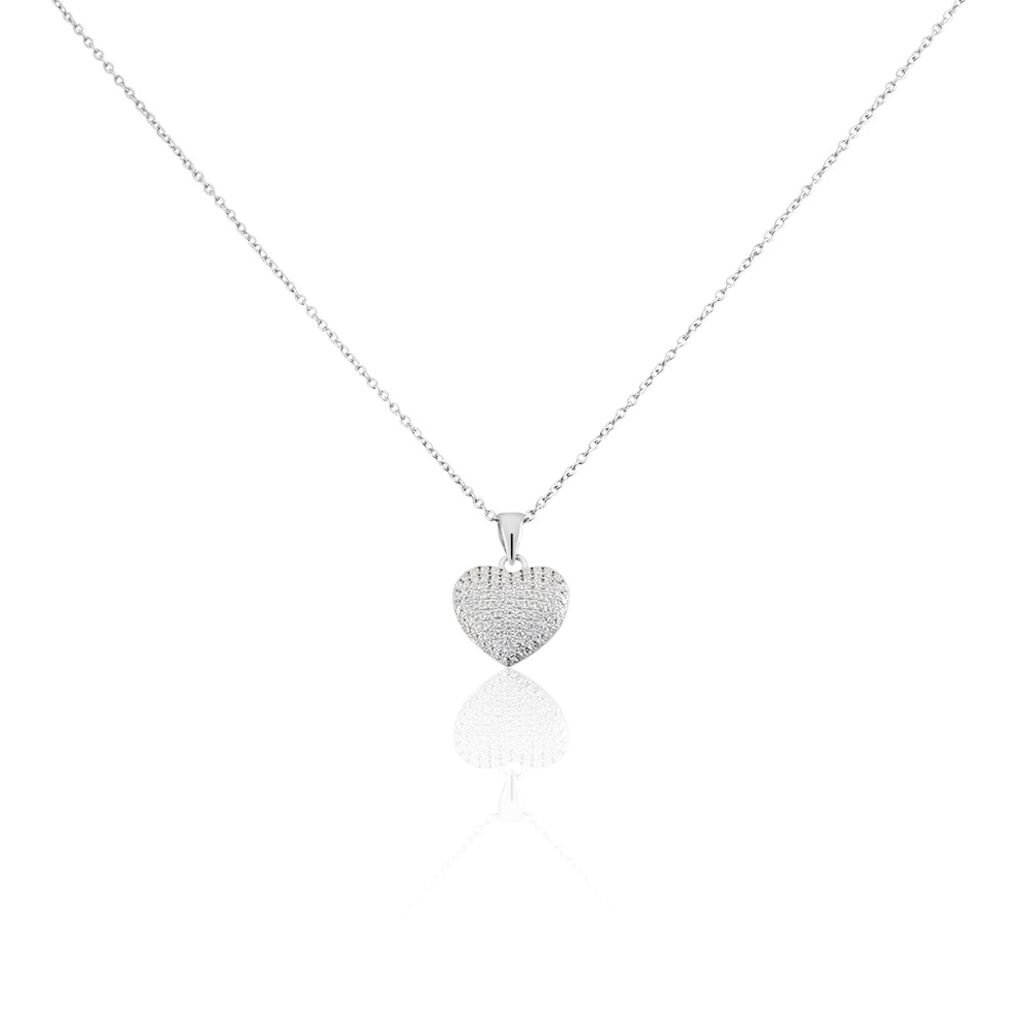 🦚 Damen Collier Silber Silber 925 Zirkonia Weiß Herz, Collier mit Stein