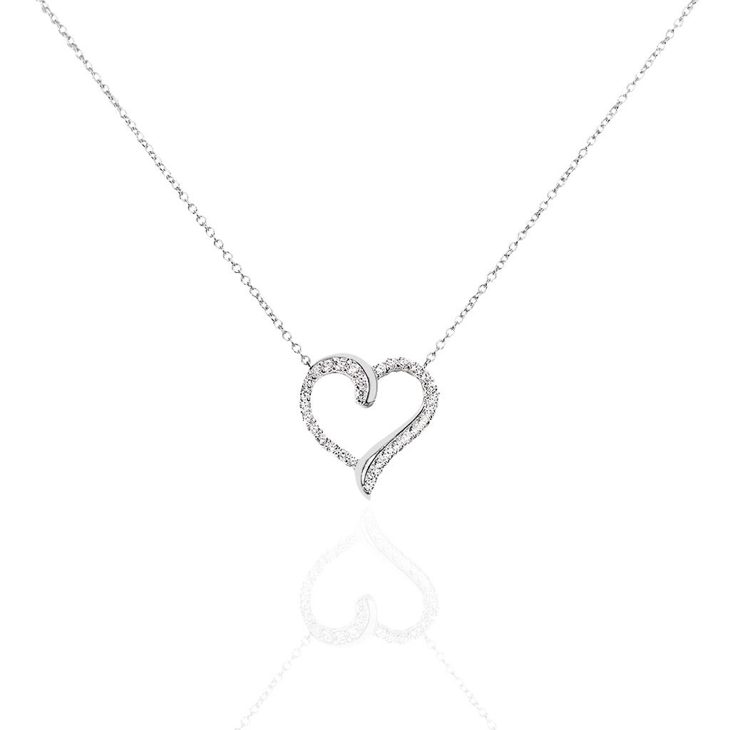 🦚 Damen Collier Silber Silber 925 Zirkonia Weiß Herz, Collier mit Stein
