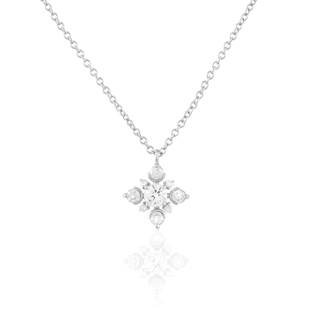 🦚 FLOKY Damen Collier Silber Silber 925 Zirkonia Weiß Schneeflocke, Collier mit Stein