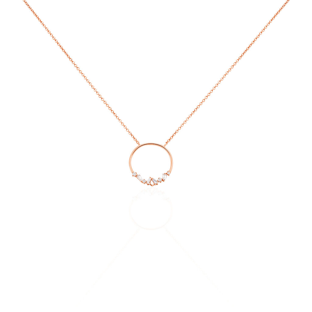 🦚 CELINE Damen Collier Silber rosevergoldet 925 Zirkonia Weiß Kreis, Collier mit Stein