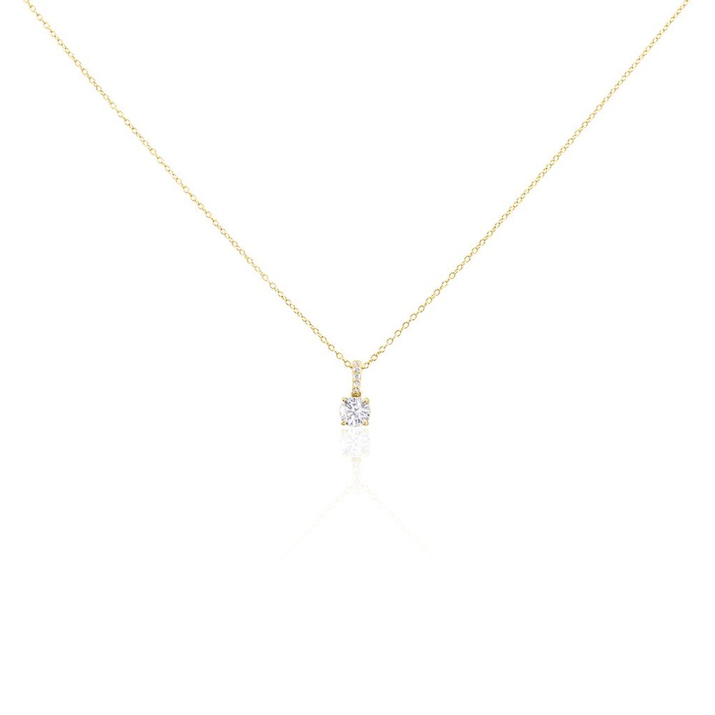 🦚 PAULINA Damen Collier Silber vergoldet 925 Zirkonia Weiß 1,35 ct B 1,15 mm, Collier mit Stein