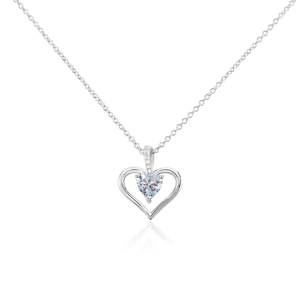 🦚 ARIDA HERZ Damen Collier Silber 925 Zirkonia Blau 0,16 ct Herz B 1,2 mm, Collier mit Stein