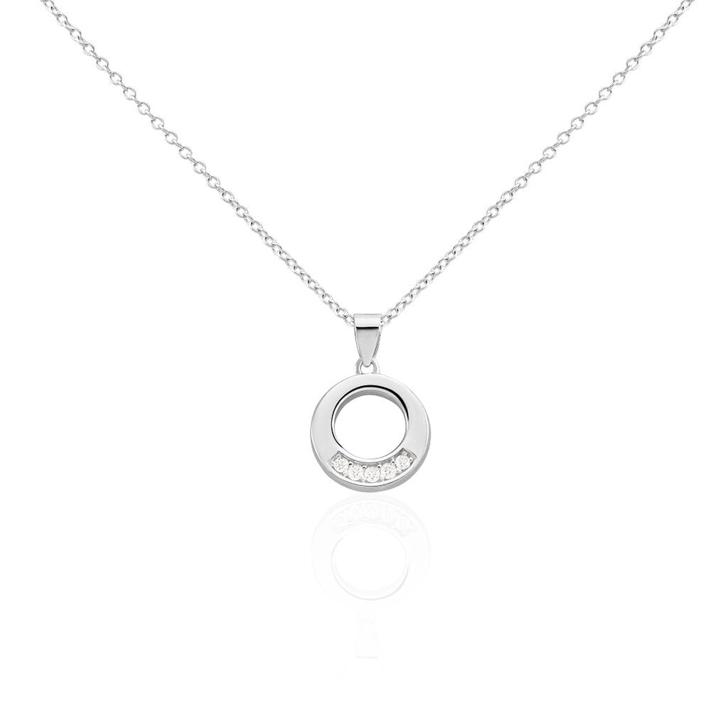 🦚 Damen Collier Silber 925 Zirkonia Weiß 0,03 ct Kreis B 1,2 mm, Collier mit Stein