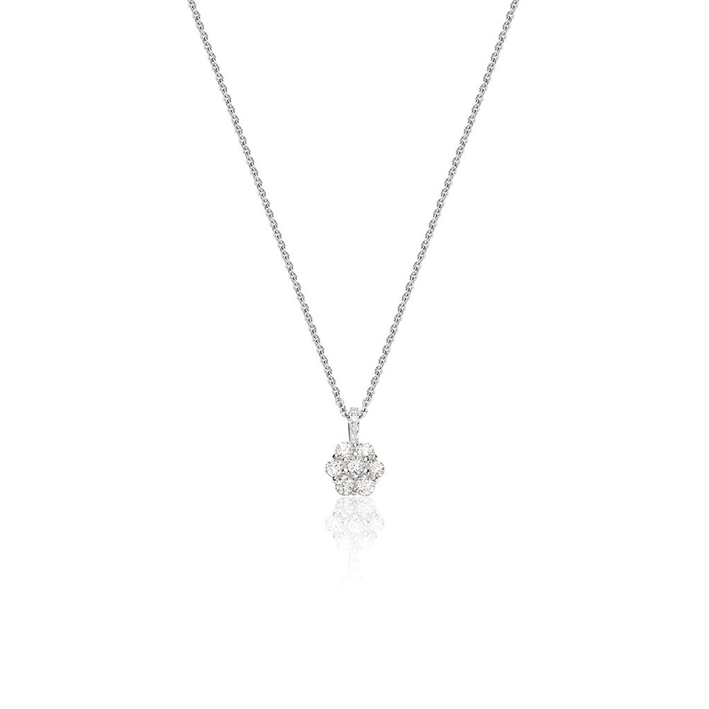 🦚 JAMILA Damen Collier Silber 925 Zirkonia Weiß Blume, Collier mit Stein