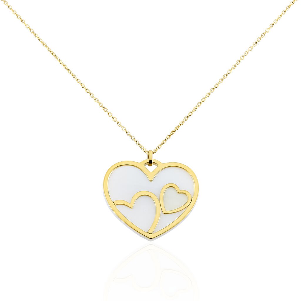 🦚 Damen Collier Silber vergoldet 925 Perlmutt Perlmutt Herz B 1,3 mm, Collier mit Stein