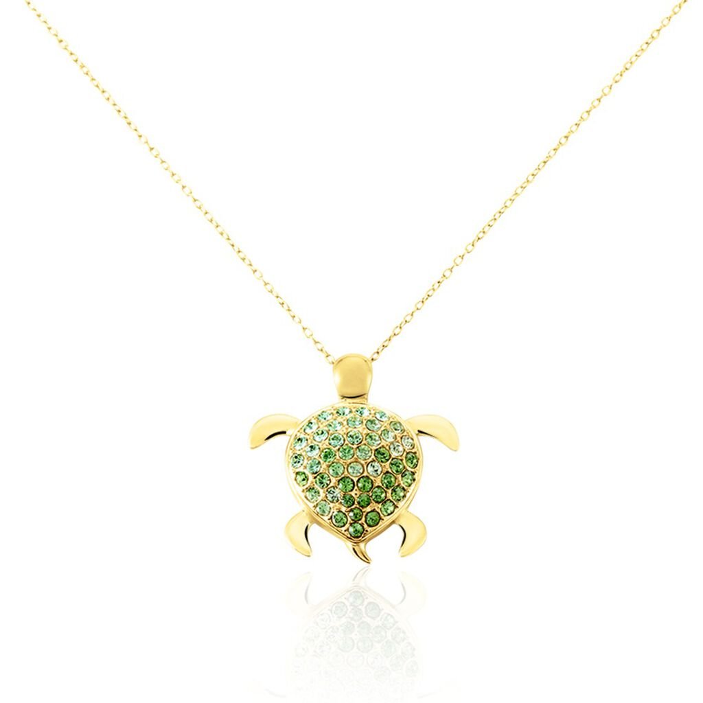 🦚 MELVIN Damen Collier Silber vergoldet 925 Andere Steine Grün Schildkröte, Collier mit Stein