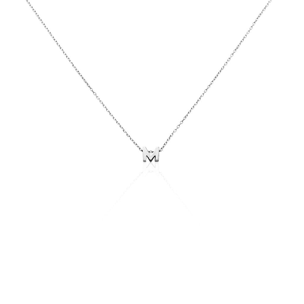 🦚 Damen Collier Silber Silber 925 Buchstabe M, Collier ohne Stein
