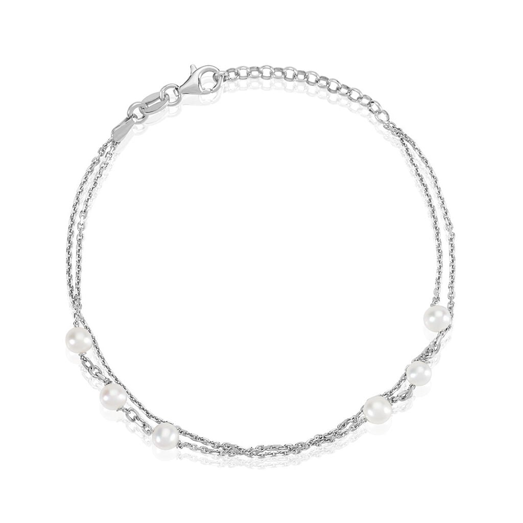 🦚 Arielle 2 Damen Armband Silber Silber 925 Zuchtperle Weiß 3,48 ct B 1,3 mm, Armband mit Stein