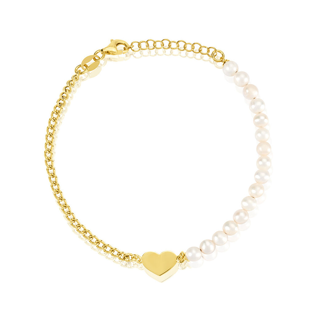 🦚 Love Damen Armband Silber vergoldet 925 Zuchtperle Weiß 16,96 ct Herz B 2,7 mm, Armband mit Stein