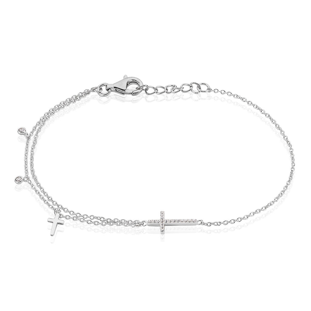 🦚 Damen Armband Silber 925 Zirkonia Weiß 0,06 ct Religiöses Kreuz, Armband mit Stein