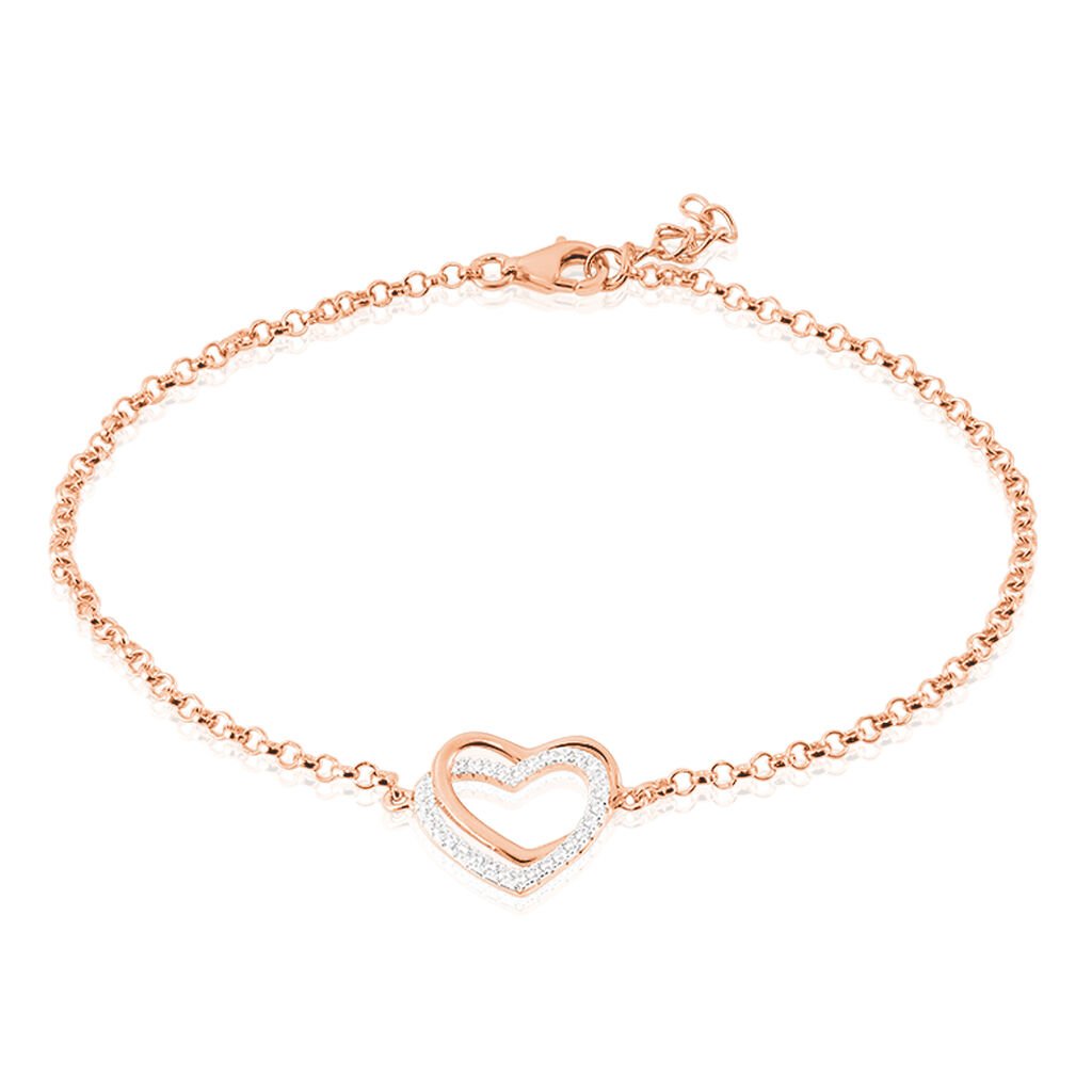 🦚 EMONA Damen Armband Silber rosevergoldet 925 Zirkonia Weiß Doppelherz, Armband mit Stein