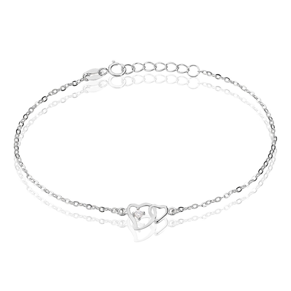 🦚 ROMA Damen Armband Silber 925 Zirkonia Weiß Doppelherz, Armband mit Stein