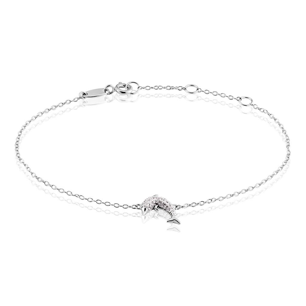 🦚 INES 1 Kinder Armband Silber 925 Zirkonia Weiß 0,08 ct Delfin B 1,15 mm, Armband mit Stein